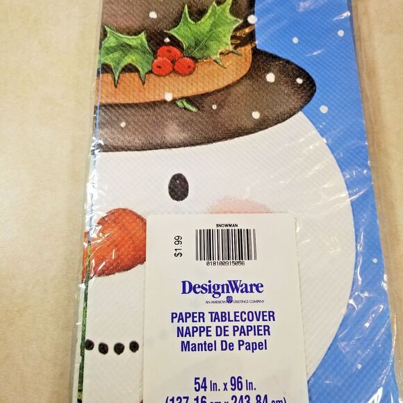 Table Cover Vintage Sealed Christmas Snowman Tablecloth 54" x 96" Crepe Paper - Picture 5 of 5
